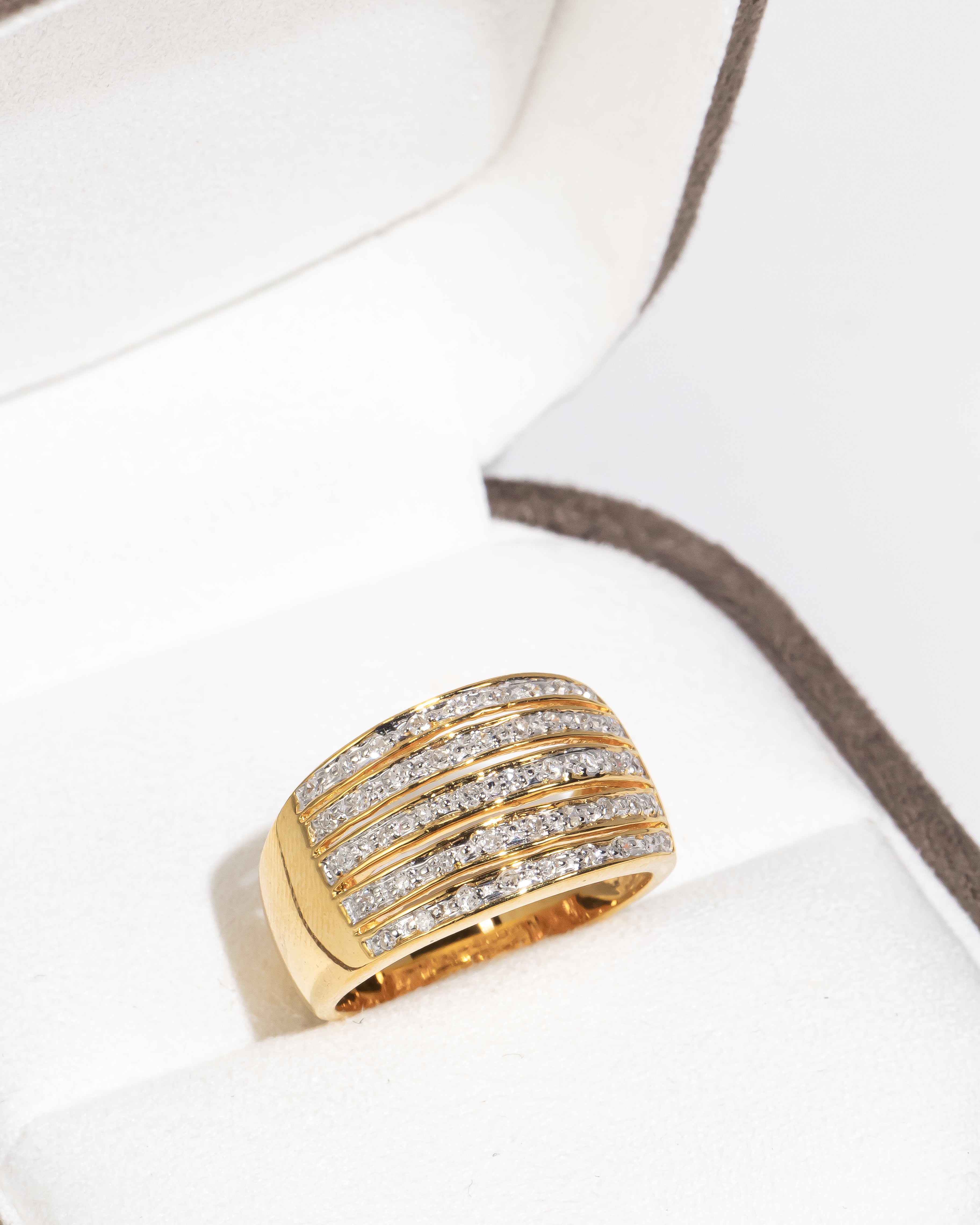 Thick Gold Ring with Multi-layer Diamond Rows