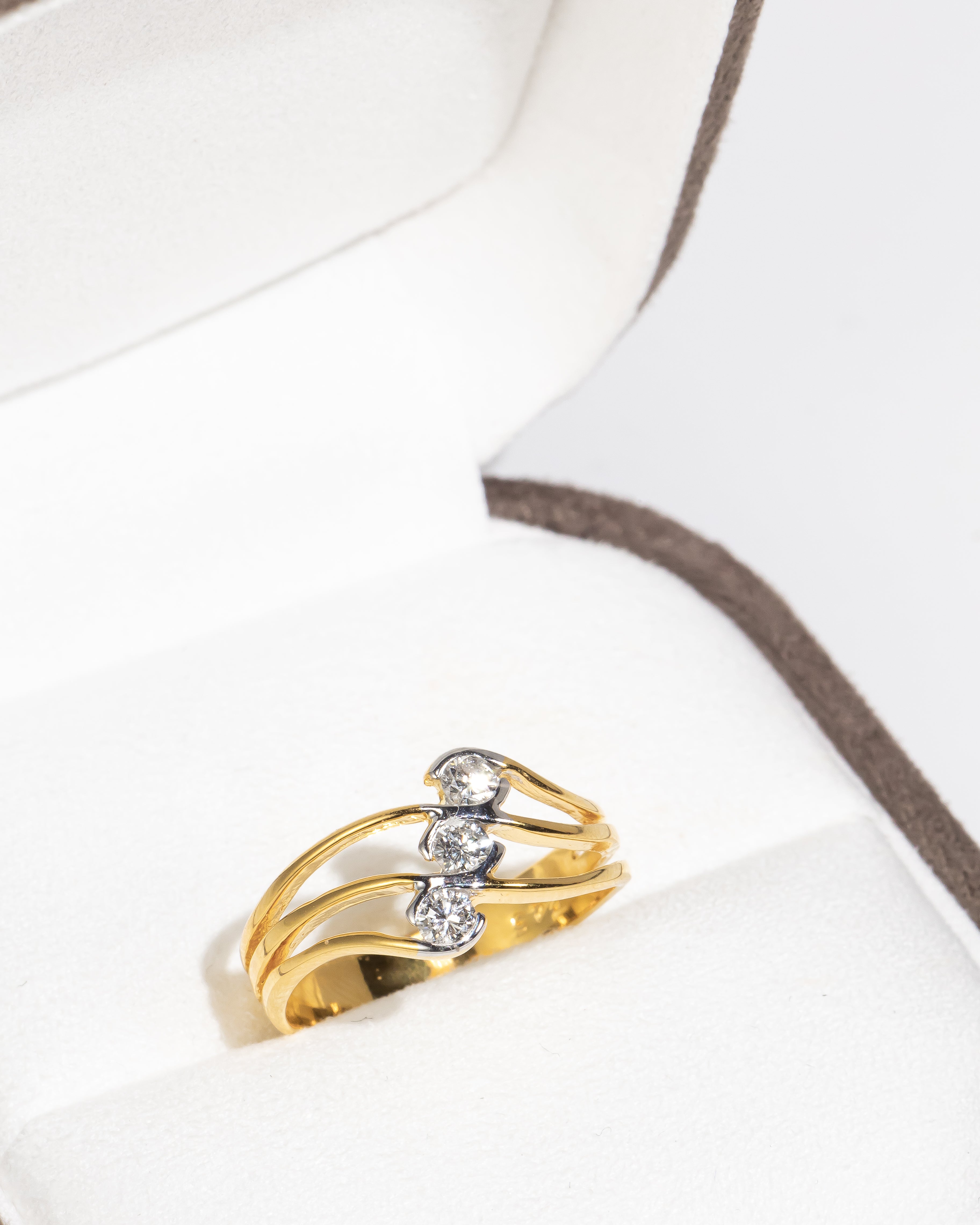 Thin Triple Gold Band Ring with 3 Diamonds