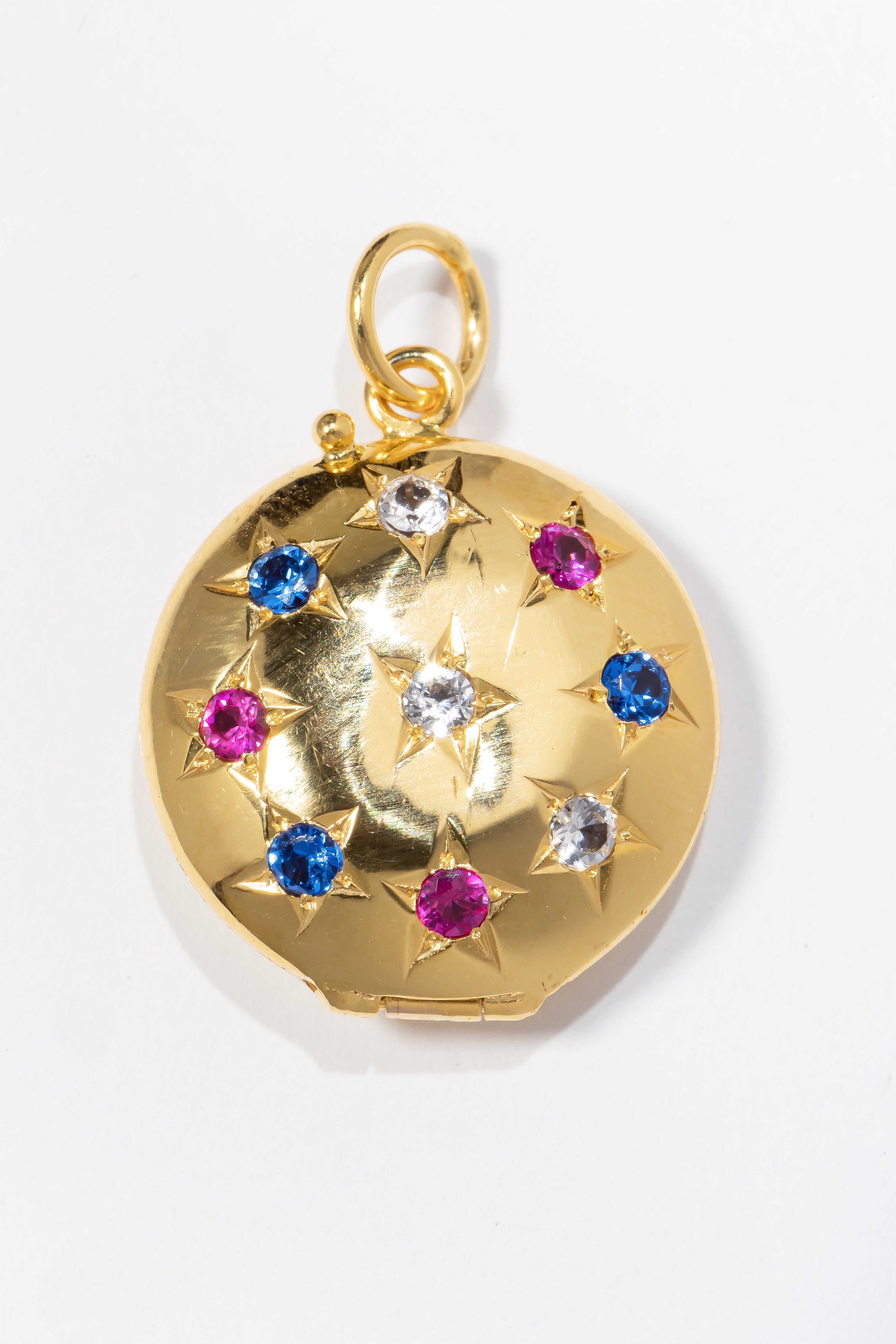 Large Round Diamond Pendant with Blue and Pink Gemstones