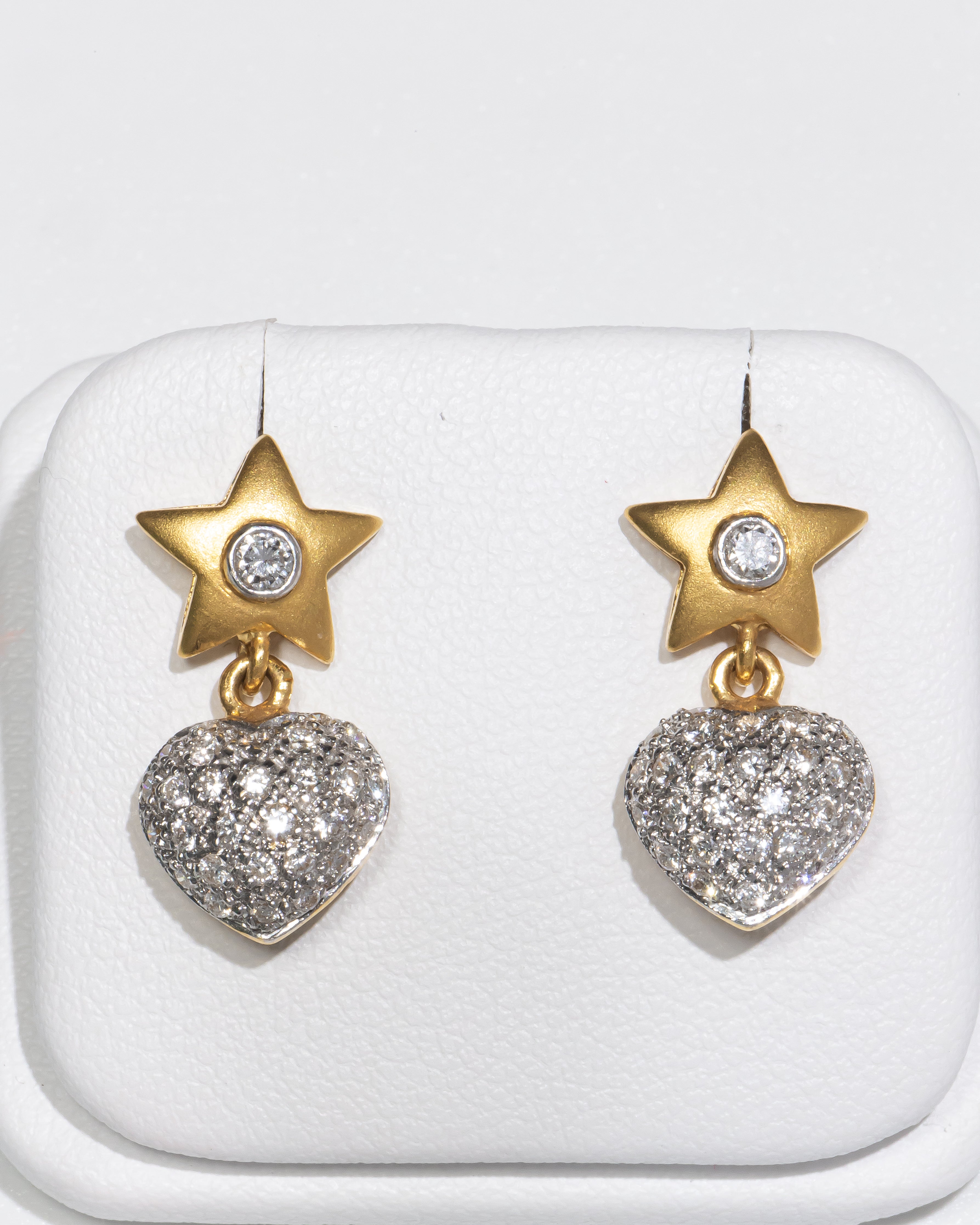 Gold Star & Diamond Heart Earrings