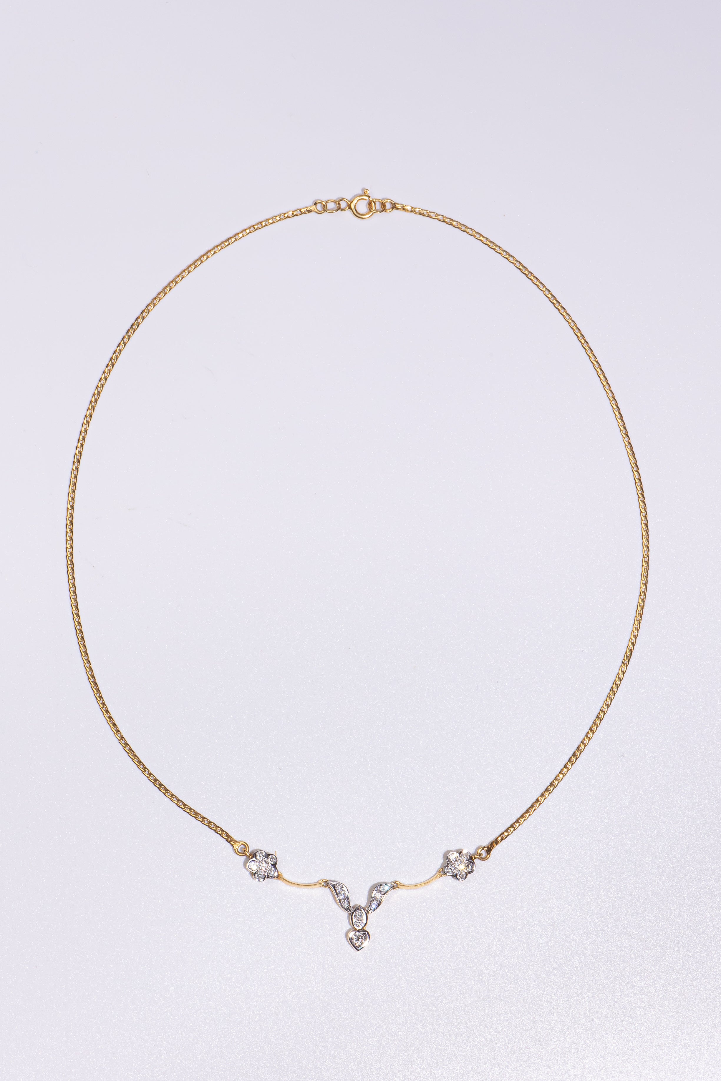 Diamond Floral Necklace with Central Solitaire