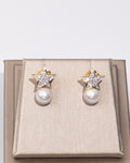 Star Diamond Earrings with Pearl Drop