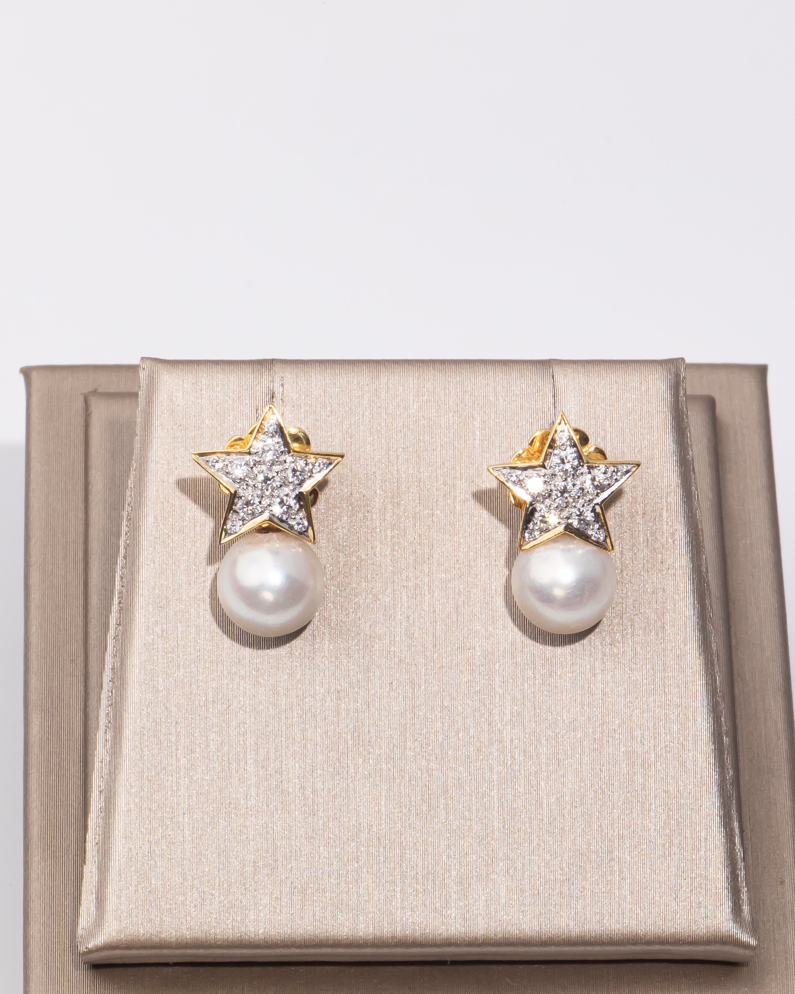 Star Diamond Earrings with Pearl Drop