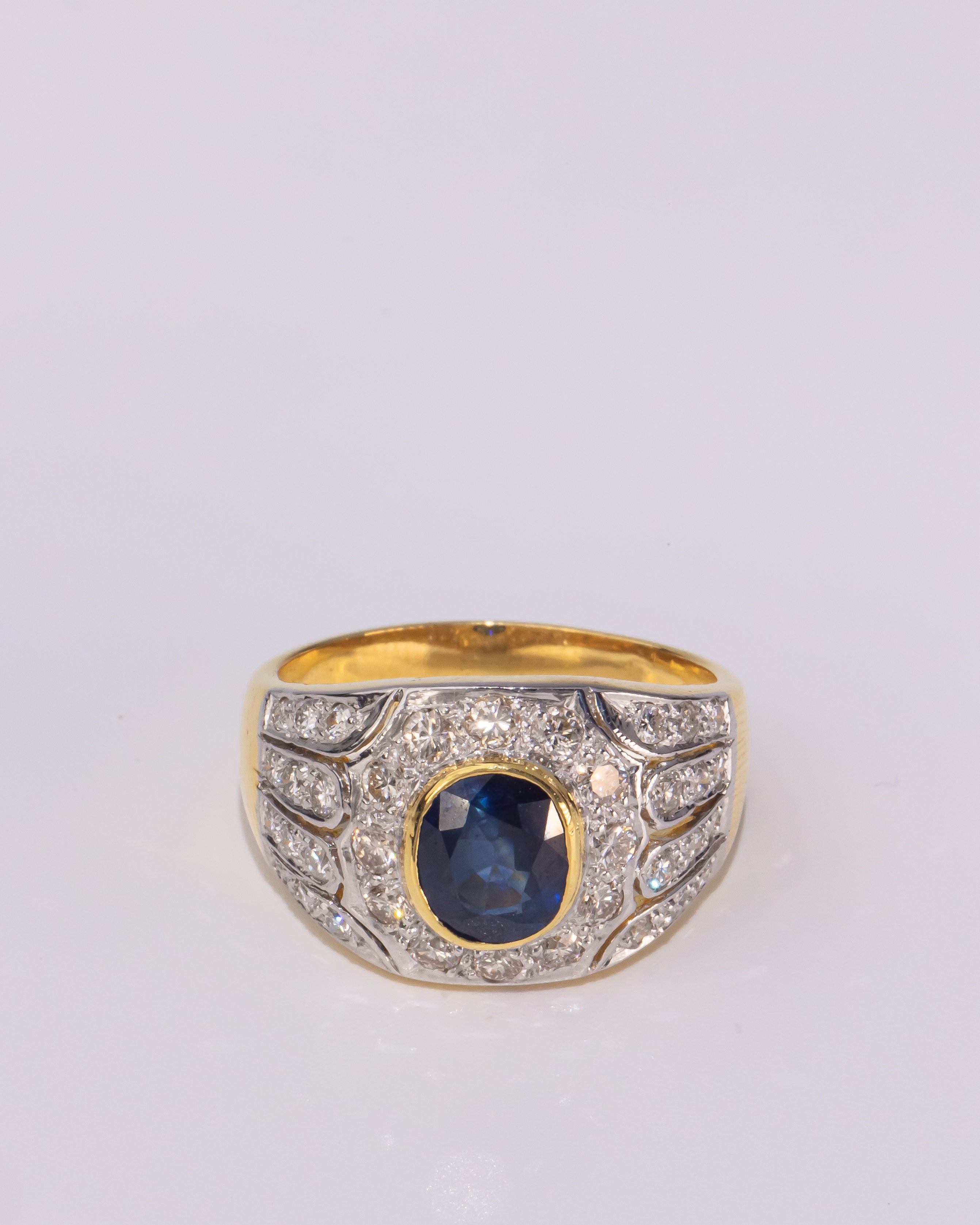 Men’s Sapphire Ring with 3 Rows of Diamonds